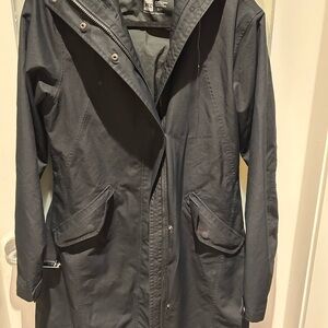 MEC Black Trench Coat with High Collar and Zip Closure